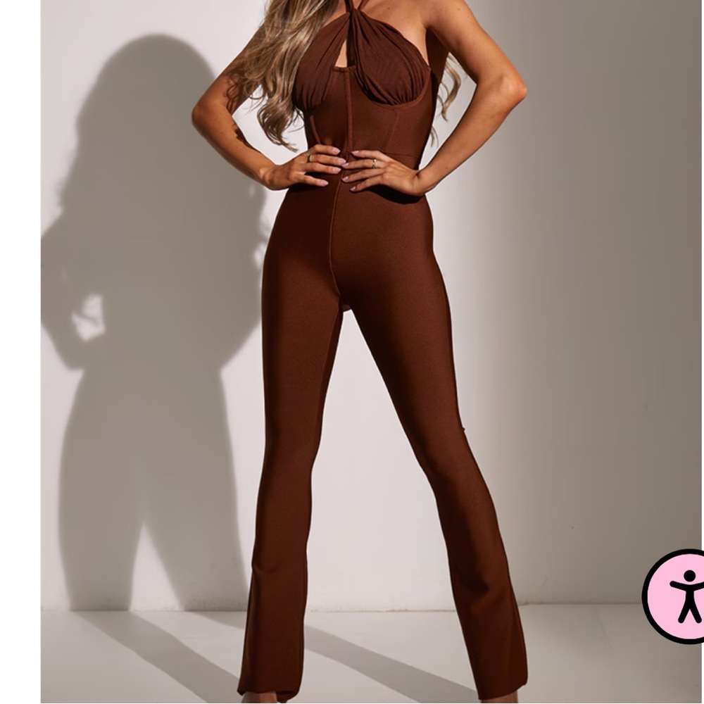 Pretty Little Thing Chocolate Halter Bandage Jumpsuit